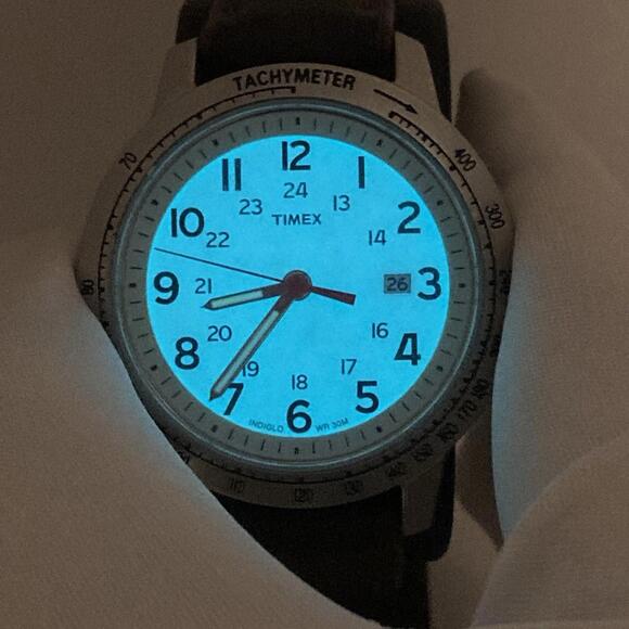 Men’s Timex Tachymeter Weekender T2N637 Brown Leather Band Watch 40mm Working - Picture 4 of 9